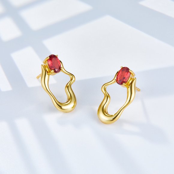 Jewelry - NEW 18K gold plated sterling silver earrings,natural red garnet,gemstone,stylish